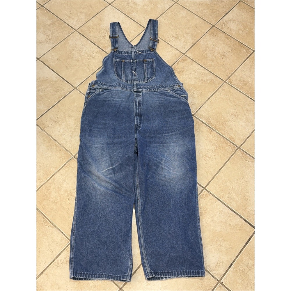 Vintage Sears Roebucks Overalls Size 46x32 Blue Denim Bib Overall